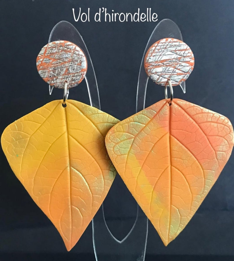 Organic Autumn Leaf Polymer clay Earrings