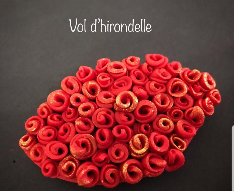 Flowery Orange Red Polymer clay Brooch