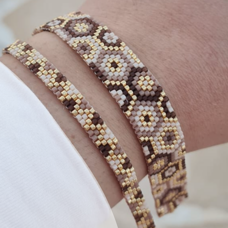 Brown & Beige Loom Beaded Bracelet (Small)